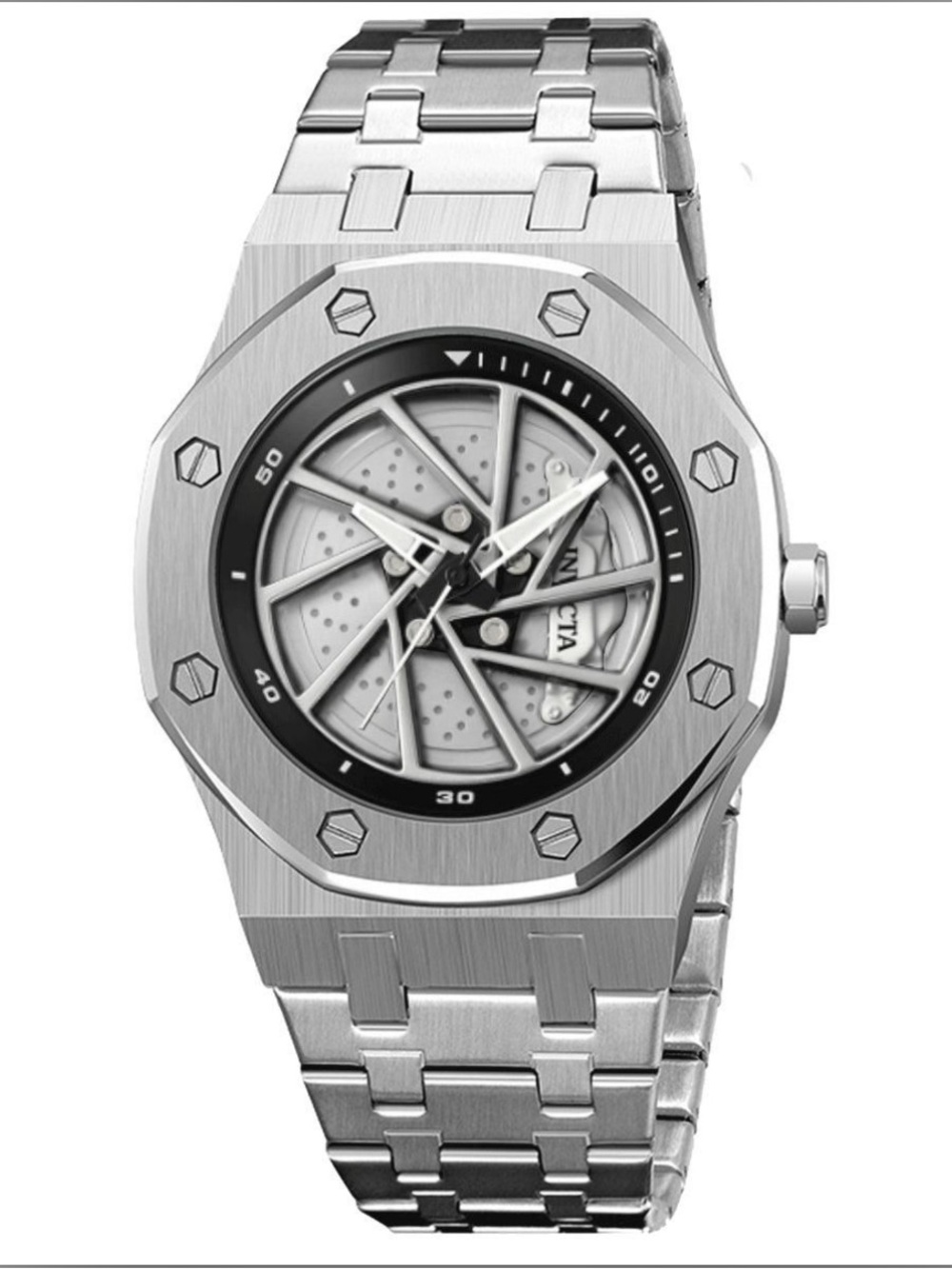 NEW Invicta Speedway Rim 69486 Men’s 42mm Silver Skeleton Stainless Steel Watch